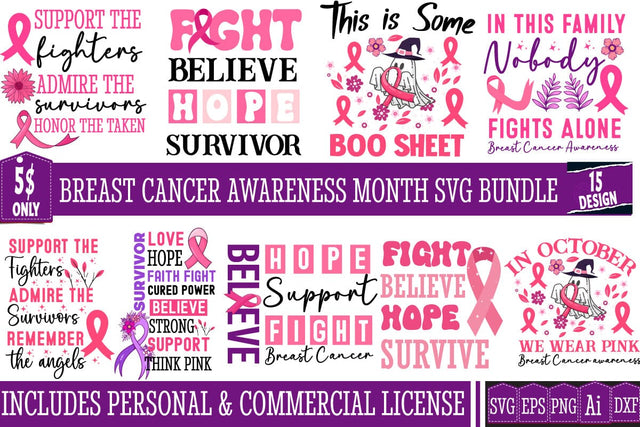 Breast Cancer SVG Bundle|Awareness Month SVG Bundle | Breast Cancer SVG Mega Bundle,Breast Cancer T-Shirt Design,We Wear Pink Shirt Design ,Awareness Month SVG Bundle Quotes SVG BlackCatsMedia 