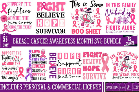 Breast Cancer SVG Bundle|Awareness Month SVG Bundle | Breast Cancer SVG Mega Bundle,Breast Cancer T-Shirt Design,We Wear Pink Shirt Design ,Awareness Month SVG Bundle Quotes SVG BlackCatsMedia 