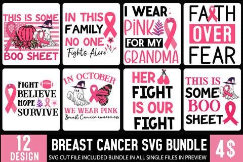 Breast Cancer SVG Bundle,Breast Cancer Bundle,Awareness SVG Cut File, Breast Cancer SVG Bundle, Awareness Sublimation PNG,In October we wear Pink Svg Bundle SVG BlackCatsMedia 