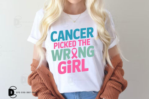 Breast Cancer SVG PNG, Breast Cancer Quote T-shirt Design, Cancer Picked The Wrong Girl SVG FiveStarCrafting 