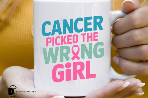 Breast Cancer SVG PNG, Breast Cancer Quote T-shirt Design, Cancer Picked The Wrong Girl SVG FiveStarCrafting 