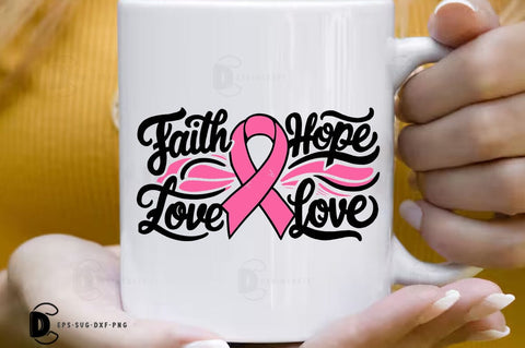 Breast Cancer SVG PNG, Breast Cancer Quote T-shirt Design, Faith Hope Love SVG FiveStarCrafting 