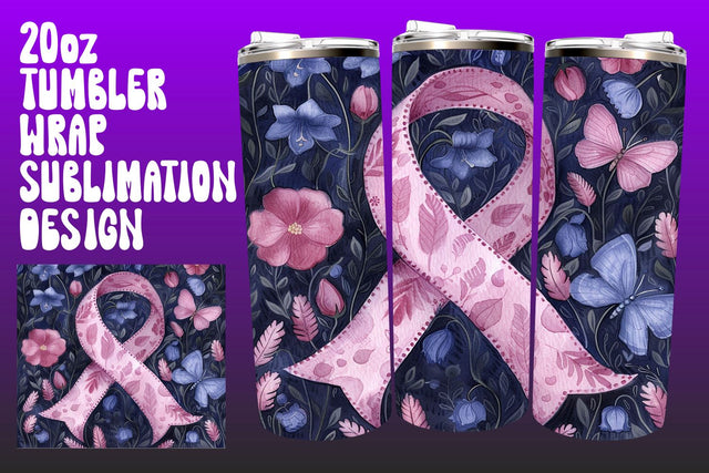 Breast Cancer Tumbler Wrap 20oz Floral Sublimation afrosvg 