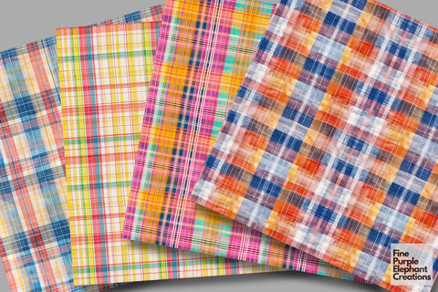 Breezy Summer Plaid Digital Paper - Vacation Sublimation Flannel Digital Pattern Fine Purple Elephant Creations 