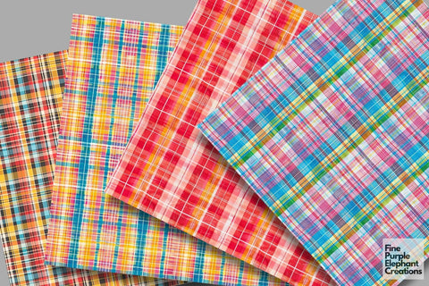 Breezy Summer Plaid Digital Paper - Vacation Sublimation Flannel Digital Pattern Fine Purple Elephant Creations 
