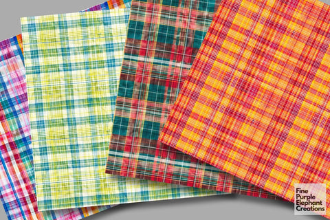 Breezy Summer Plaid Digital Paper - Vacation Sublimation Flannel Digital Pattern Fine Purple Elephant Creations 