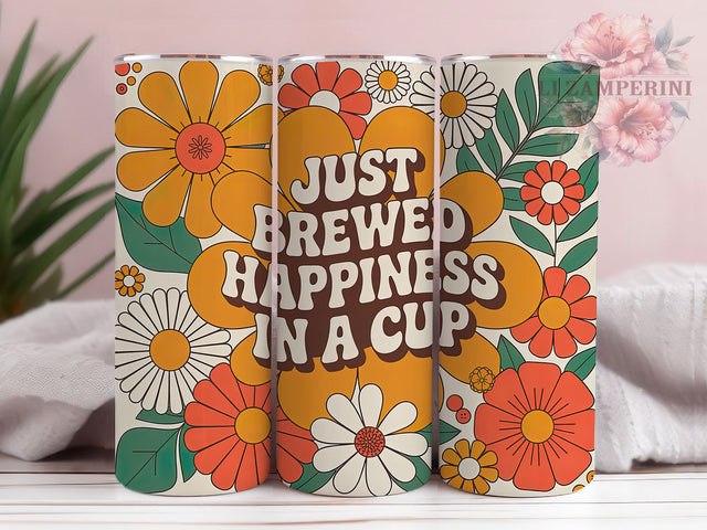Brewed Happiness Coffee Quote 20oz Tumbler Wrap, Brewed Happiness Quote, Happiness in a Cup, Coffee Quote Design, Vintage Coffee PNG, 20oz Tumbler Wrap, Coffee Lover Design, Retro Sublimation PNG Sublimation Li Zamperini 