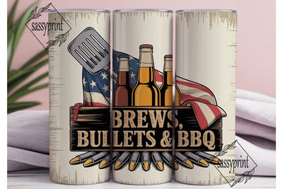 Brews, Bullets & BBQ 20oz Tumbler Sublimation sassyprint 