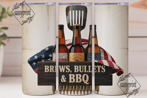 Brews, Bullets & BBQ 20oz Tumbler Sublimation sassyprint 
