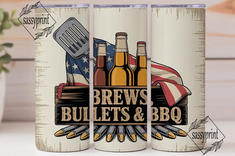 Brews, Bullets & BBQ 20oz Tumbler Sublimation sassyprint 