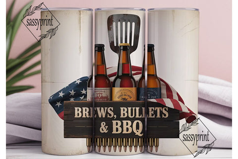 Brews, Bullets & BBQ 20oz Tumbler Sublimation sassyprint 
