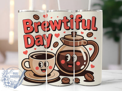 Brewtiful Day 20oz Tumbler, Brewtiful Day Quote, Vintage Coffee Wrap, Rustic Coffee Sublimation, 20oz Tumbler Wrap, Sublimation Design PNG, Coffee Lover Gift Sublimation ToriDesigns 