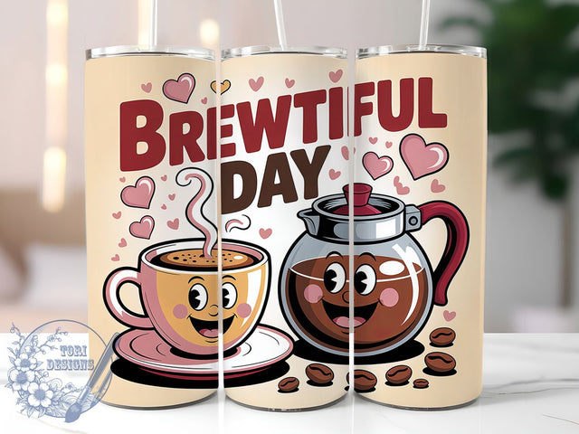 Brewtiful Day 20oz Tumbler, Brewtiful Day Quote, Vintage Coffee Wrap, Rustic Coffee Sublimation, 20oz Tumbler Wrap, Sublimation Design PNG, Coffee Lover Gift Sublimation ToriDesigns 