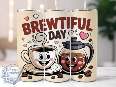Brewtiful Day 20oz Tumbler, Brewtiful Day Quote, Vintage Coffee Wrap, Rustic Coffee Sublimation, 20oz Tumbler Wrap, Sublimation Design PNG, Coffee Lover Gift Sublimation ToriDesigns 