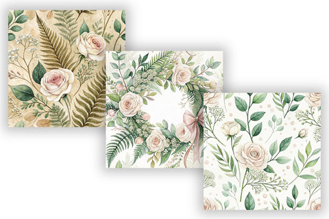 Bridal Botanical Digital Paper Pack, Seamless Watercolor Floral Bundle Pack, Printable Scrapbook Paper, Eucalyptus Wedding Design Collection Digital Pattern FloridPrintables 