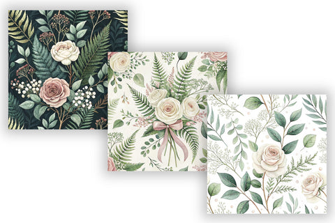 Bridal Botanical Digital Paper Pack, Seamless Watercolor Floral Bundle Pack, Printable Scrapbook Paper, Eucalyptus Wedding Design Collection Digital Pattern FloridPrintables 