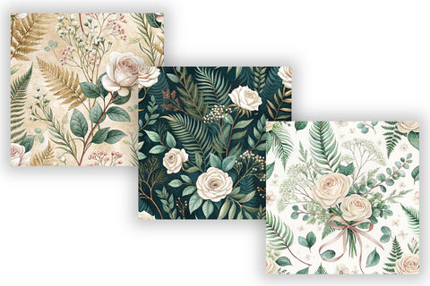 Bridal Botanical Digital Paper Pack, Seamless Watercolor Floral Bundle Pack, Printable Scrapbook Paper, Eucalyptus Wedding Design Collection Digital Pattern FloridPrintables 