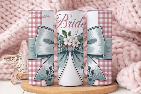 Bride Gingham Bow 20oz Tumbler Wrap Sublimation DesignSVG 