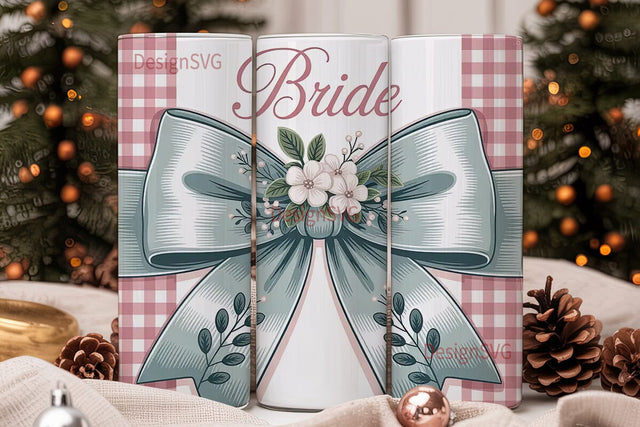 Bride Gingham Bow 20oz Tumbler Wrap Sublimation DesignSVG 