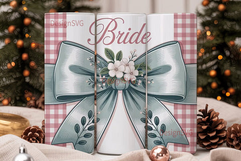 Bride Gingham Bow 20oz Tumbler Wrap Sublimation DesignSVG 
