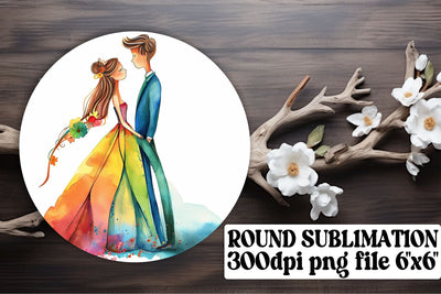 Bride & Groom Watercolor Circle Designs Sublimation afrosvg 