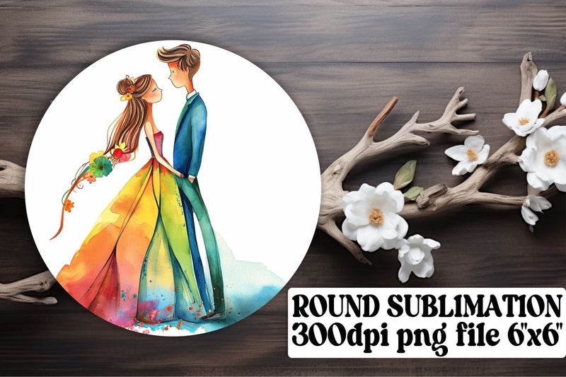 Bride & Groom Watercolor Circle Designs Sublimation afrosvg 