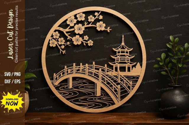 Bridge & Pagoda Scene SVG Laser Cut Landscape File SVG Regulrcrative 