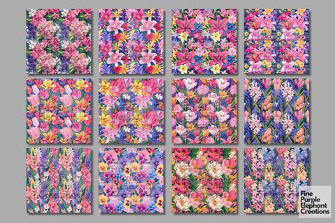 Bright Bold Spring Flowers Pattern | Colorful Sublimation Digital Pattern Fine Purple Elephant Creations 