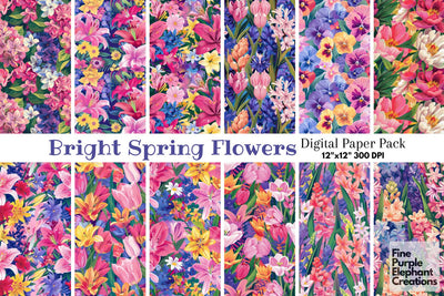 Bright Bold Spring Flowers Pattern | Colorful Sublimation Digital Pattern Fine Purple Elephant Creations 