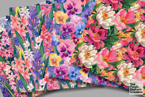 Bright Bold Spring Flowers Pattern | Colorful Sublimation Digital Pattern Fine Purple Elephant Creations 