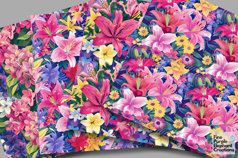 Bright Bold Spring Flowers Pattern | Colorful Sublimation Digital Pattern Fine Purple Elephant Creations 