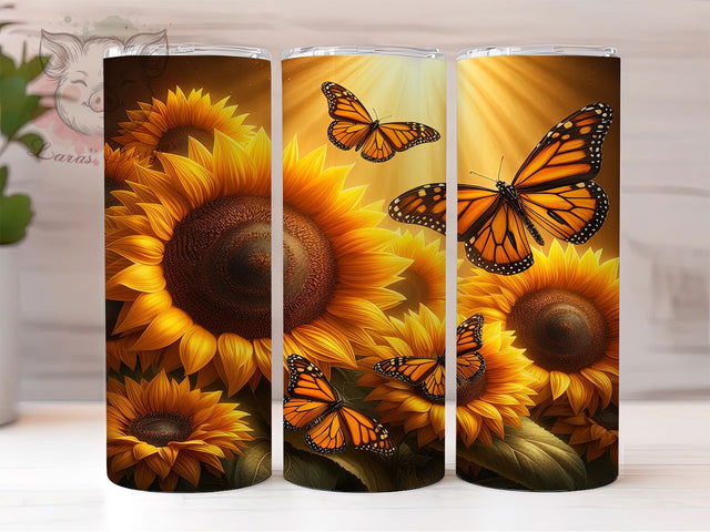 Bright Butterfly Sunflower Tumbler, Sunflower Tumbler Wrap, 20oz Skinny Tumbler PNG, Butterfly Floral Design, Summer Tumbler Sublimation, Nature Tumbler Wrap, Bright Floral Tumbler Sublimation Lara' s Designs 