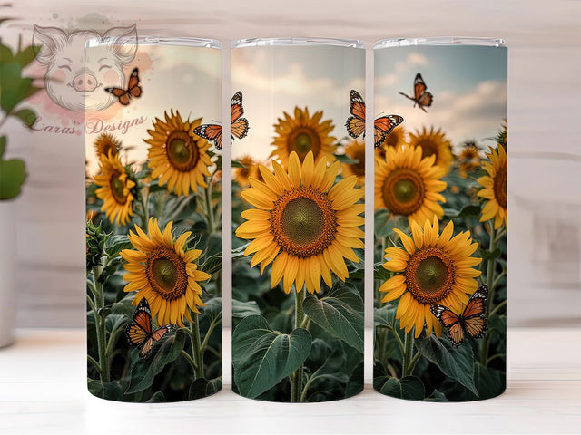 Bright Butterfly Sunflower Tumbler, Sunflower Tumbler Wrap, 20oz Skinny Tumbler PNG, Butterfly Floral Design, Summer Tumbler Sublimation, Nature Tumbler Wrap, Bright Floral Tumbler Sublimation Lara' s Designs 