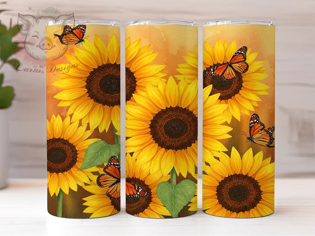 Bright Butterfly Sunflower Tumbler, Sunflower Tumbler Wrap, 20oz Skinny Tumbler PNG, Butterfly Floral Design, Summer Tumbler Sublimation, Nature Tumbler Wrap, Bright Floral Tumbler Sublimation Lara' s Designs 