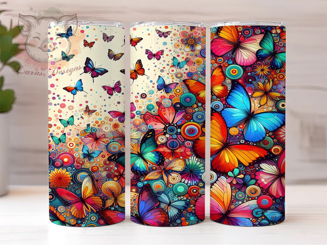 Bright Butterfly Tumbler, Butterfly Tumbler Wrap, 20oz Sublimation Design, Colorful Butterfly Drinkware, Digital Download Tumbler, Unique Butterfly Art, Floral Butterfly Tumbler Sublimation Lara' s Designs 