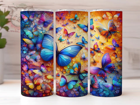 Bright Butterfly Tumbler, Butterfly Tumbler Wrap, 20oz Sublimation Design, Colorful Butterfly Drinkware, Digital Download Tumbler, Unique Butterfly Art, Floral Butterfly Tumbler Sublimation Lara' s Designs 
