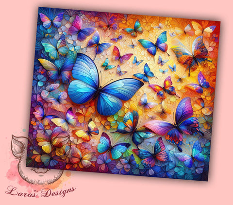 Bright Butterfly Tumbler, Butterfly Tumbler Wrap, 20oz Sublimation Design, Colorful Butterfly Drinkware, Digital Download Tumbler, Unique Butterfly Art, Floral Butterfly Tumbler Sublimation Lara' s Designs 