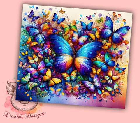 Bright Butterfly Tumbler, Butterfly Tumbler Wrap, 20oz Sublimation Design, Colorful Butterfly Drinkware, Digital Download Tumbler, Unique Butterfly Art, Floral Butterfly Tumbler Sublimation Lara' s Designs 