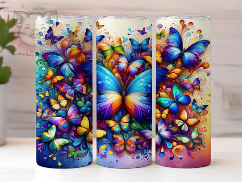 Bright Butterfly Tumbler, Butterfly Tumbler Wrap, 20oz Sublimation Design, Colorful Butterfly Drinkware, Digital Download Tumbler, Unique Butterfly Art, Floral Butterfly Tumbler Sublimation Lara' s Designs 