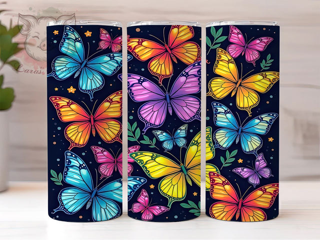 Bright Butterfly Tumbler, Butterfly Tumbler Wrap, 20oz Sublimation Design, Colorful Butterfly Drinkware, Digital Download Tumbler, Unique Butterfly Art, Floral Butterfly Tumbler Sublimation Lara' s Designs 