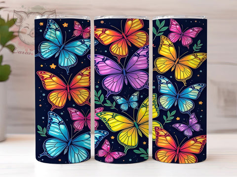 Bright Butterfly Tumbler, Butterfly Tumbler Wrap, 20oz Sublimation Design, Colorful Butterfly Drinkware, Digital Download Tumbler, Unique Butterfly Art, Floral Butterfly Tumbler Sublimation Lara' s Designs 