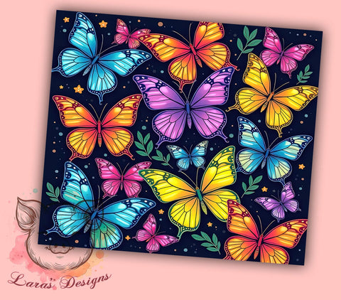 Bright Butterfly Tumbler, Butterfly Tumbler Wrap, 20oz Sublimation Design, Colorful Butterfly Drinkware, Digital Download Tumbler, Unique Butterfly Art, Floral Butterfly Tumbler Sublimation Lara' s Designs 