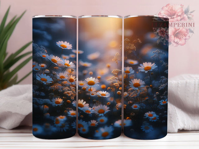 Bright Cheerful Daisy Tumbler, Bright Flower Pattern, Cute Blossom Design, 20Oz Sublimation Wrap, Cheerful Daisy Art, Nature Floral Texture, Tumbler Sublimation Sublimation Li Zamperini 