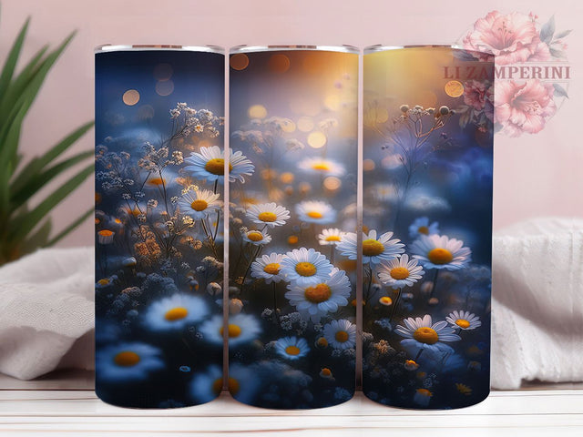 Bright Cheerful Daisy Tumbler, Bright Flower Pattern, Cute Blossom Design, 20Oz Sublimation Wrap, Cheerful Daisy Art, Nature Floral Texture, Tumbler Sublimation Sublimation Li Zamperini 