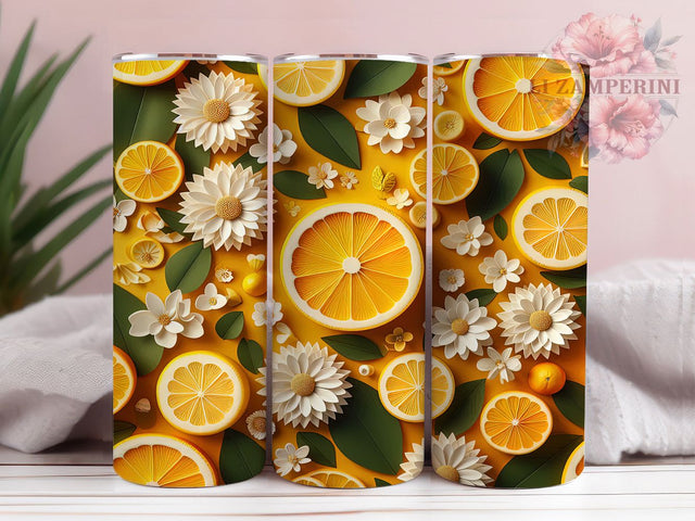 Bright Citrus Floral Lemon Tumbler, Floral Lemon Wrap, Lemon Design Tumbler, 20oz Floral Tumbler, Bright Lemon Tumbler, Summer Lemon Wrap, Citrus and Flower Tumbler Sublimation Li Zamperini 