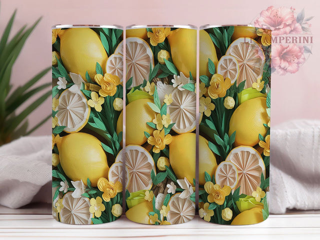 Bright Citrus Floral Lemon Tumbler, Floral Lemon Wrap, Lemon Design Tumbler, 20oz Floral Tumbler, Bright Lemon Tumbler, Summer Lemon Wrap, Citrus and Flower Tumbler Sublimation Li Zamperini 