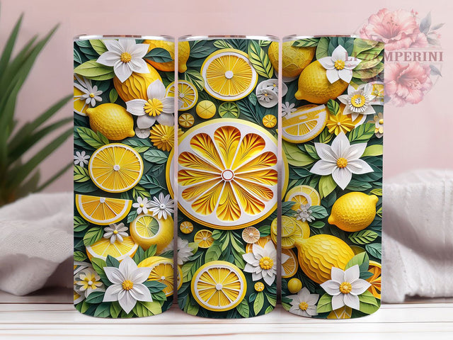 Bright Citrus Floral Lemon Tumbler, Floral Lemon Wrap, Lemon Design Tumbler, 20oz Floral Tumbler, Bright Lemon Tumbler, Summer Lemon Wrap, Citrus and Flower Tumbler Sublimation Li Zamperini 
