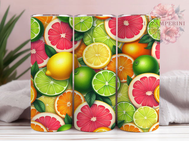 Bright Citrus Summer Tumbler Wrap, Fruit Tumbler Design, Seamless Tumbler Wrap, Lemon Lime Orange Tumbler, Summer Tumbler Sublimation, Bright Color Tumbler Wrap, 20oz Skinny Citrus Sublimation Li Zamperini 