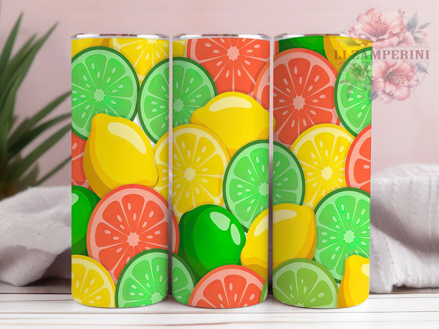 Bright Citrus Summer Tumbler Wrap, Fruit Tumbler Design, Seamless Tumbler Wrap, Lemon Lime Orange Tumbler, Summer Tumbler Sublimation, Bright Color Tumbler Wrap, 20oz Skinny Citrus Sublimation Li Zamperini 