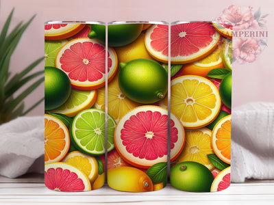 Bright Citrus Summer Tumbler Wrap, Fruit Tumbler Design, Seamless Tumbler Wrap, Lemon Lime Orange Tumbler, Summer Tumbler Sublimation, Bright Color Tumbler Wrap, 20oz Skinny Citrus Sublimation Li Zamperini 